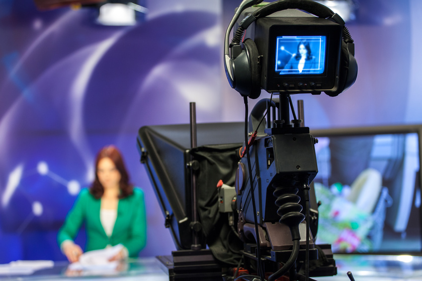 Video camera viewfinder - recording show in TV studio - focus on camera